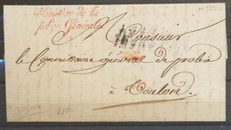 1817 Toulon Lettre En Franchise MINISTERE DE LA POLICE GENERALE Rouge X3219 - Lettere In Franchigia Civile