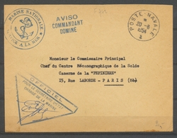 1954 Env. Obl Poste Navale Ancre + Aviso COMMANDANT DOMINE Sup. X3236 - Maritieme Post