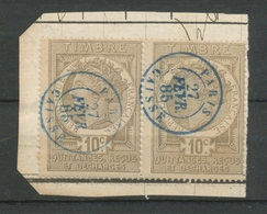 1885 Paire Fiscaux Quittances 10c Gris Obl POSTALE Càd Bleus Paris X3813 - Sonstige & Ohne Zuordnung