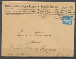 1925 Lettre ROULETTE, 30c. Semeuse Bleu Obl., SUP X3949 - Guerra De 1870