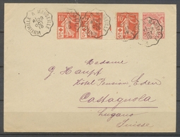 1915 Env Entier MONACO, Entier 10c. + France 10c. + 5c. Croix-Rouge X3951 - Postmarks