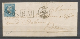 1864 Lettre 20c. N°22 Obl. GC 5051, Cachet à Date Oran + Grand BM Double X3972 - 1849-1876: Classic Period