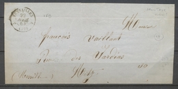 1854 TAXE OUBLIEE Sur Lettre Pour Metz, 3 Càd Au Dos. Versailles A X3976 - Guerre De 1870