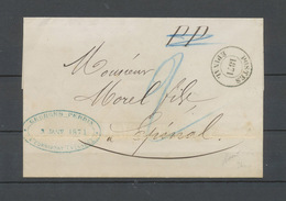 POSTES/EPINAL/1871, Càd Bleu Noir, PP Annulés, Taxe 2 Pour Epinal, SUP X4513 - War 1870