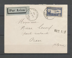 6.3.1933 Env . Paris-ORAN, ESSAI BOUSCAT, 1f 50 Avion + Griffe TAXE 3,30 X4605 - 1849-1876: Classic Period