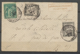 1887 Env. 5c Sage Taxé à 20c + 5c Dentelés Noirs Obl St Jean-Pied-de-Port X4801 - 1859-1959 Cartas & Documentos