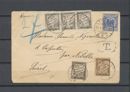 1897 Env. Allemagne 20pf, Taxes Noirs 5c + 15c Bande De 3 + 10c Bistre SUP X4809 - 1859-1959 Cartas & Documentos