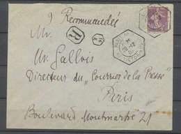 1907 Env. 35c Violet Obl Grand Càd Hexagonal Paris 16/AV VICTOR HUGO, LR X4827 - 1877-1920: Semi-Moderne