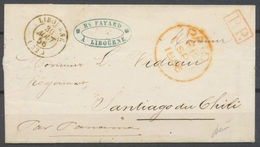 1856 Env. Affranchie En Numéraire, Libourne C 15 + PP Rouge, Pour Santiago X4905 - 1801-1848: Voorlopers XIX