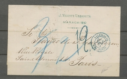 1874 Lettre MARACAIBO Pr Paris, Au Dos Aus West-Indien/Uber Cöln, RR, SUP X4906 - Andere-Europa