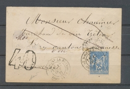 1877 Env. Sage 25c Bleu Obl Nogent-le-Rotrou, Taxe 40 Dt Pour Réexpédition X4933 - 1859-1959 Covers & Documents