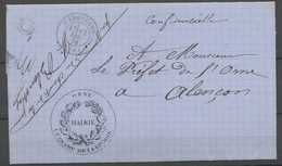 1870 Lettre Cachet Orné Mairie + CAD T17 Carrouges(59) En Franchise X5076 - 1849-1876: Periodo Clásico