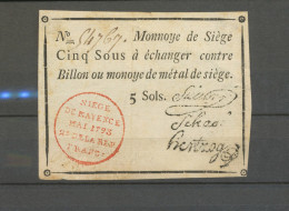 1793 MONNOYE DE SIEGE, SIEGE DE MAYENCE/2E DE LA REP FRANC SUP X5095 - Army Postmarks (before 1900)