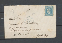 1871 Env. N°29 Obl C 15 Bleu Pour Le Château De Versailles Rareté TB X5108 - Oorlog 1870