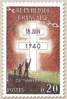 20e Anniversaire De L'Appel Du Général De Gaulle (18 Juin 1940) 20c. Brun-rouge, Vert Et Sépia Y1264 - Neufs