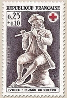 Au Profit De La Croix-Rouge. Ivoires Du Musée De Dieppe. Joueur De Flûte 25c. + 10c. Violet Et Brun Carminé Y1540 - Unused Stamps