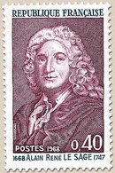 Tricentenaire De La Naissance De L'écrivain Alain René Lesage (1668-1747) 40c. Violet Et Bleu Y1558 - Unused Stamps