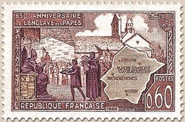 650e Anniversaire De L'enclave Papale De Valréas. 60c. Brun-lilas, Olive Et Violet Y1562 - Unused Stamps