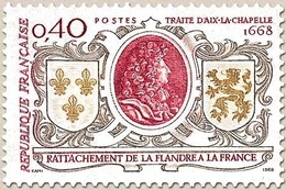 Tricentenaire Du Rattachement De La Flandre (traité D'Aix-la-Chapelle). Louis XIV.  40c. Gris, Olive Et Carmin Y1563 - Unused Stamps