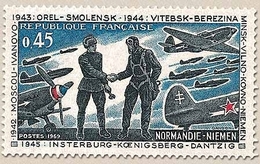 25e Anniversaire De La Libération. Escadrille Normandie-Niemen 45c. Ardoise, Bleu Et Rouge Y1606 - Ongebruikt