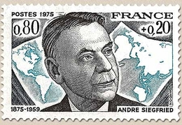 Personnage Célèbre. André Siegfried (1875-1959) 80c. + 20c. Noir Et Turquoise Y1858 - Unused Stamps