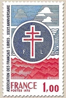 30e Anniversaire De L'Association Des Français Libres. 1f. Bleu, Rouge Et Outremer Y1885 - Unused Stamps