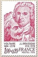 Personnages Célèbres. Voltaire Et Rousseau 1f. + 20c. Grenat Et Lilas Y1990 - Nuevos