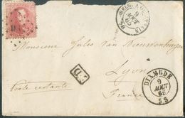 N°16A - Médaillon 40 Centimes Carmin-rose (coin Rond), Obl. LP.96 S/Env. De DIXMUDE le 9 Août 1865 Vers Lyon En Poste Re - 1863-1864 Medaillen (13/16)
