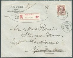 N°77 - 35 Centimes Brun--rouge Obl. Sc RECKHEIM sur Lettre Recommandée Du 29-VI-1912 Vers Neer-Oeteren (biffé), Via Hass - 1905 Thick Beard