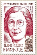 Personnages Célèbres. Simone Weil 1f.30 + 30c. Carmin Et Brun-rouge Y2032A - Nuevos