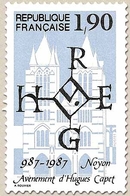 Millénaire De L'avènement D'Hugues Capet. Sceau Et Cathédrale De Noyon  1f.90 Bleu Clair Et Noir Y2478 - Ungebraucht