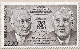 25e Anniversaire Traité Franco-allemande. Émission Conjointe France-R.F.A. Adenauer Et Général De Gaulle  2f.20 Y2501 - Ungebraucht