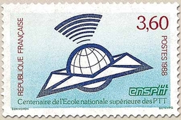 Centenaire De L'École Nationale Supérieure Des P.T.T.  Mappemonde Et Enveloppe 3f.60 Bleu, Bleu-vert Et Brun Y2527 - Nuevos