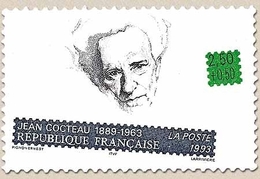 Personnages Célèbres. Ecrivains Français. Jean Cocteau (1889-1963)  2f.50 + 50c. Bleu, Vert Et Noir Y2801 - Ungebraucht