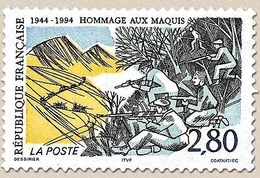 Hommage Aux Maquis. Maquisards En Embuscade, Et Convoi Ennemi  2f.80 Noir, Vert, Jaune Et Bleu Y2876 - Unused Stamps