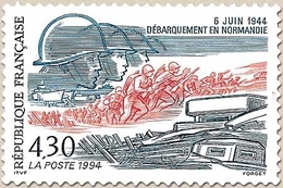 50e Anniversaire Du Débarquement Des Troupes Alliées En Normandie. Le Débarquement  4f.30 Bleu, Rouge Et Gris Y2887 - Neufs