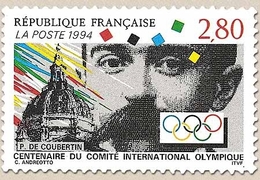 Centenaire De La Création Du C.I.O. Coupole De La Sorbonne Anneaux Olympiques  2f.80 Multicolore Y2889 - Unused Stamps