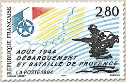 Débarquement Et Bataille De Provence-Août 1944. Emblème, Tracé Des Côtes, Soldat Débarquant Dans La Mer  2f.80 Y2895 - Nuevos