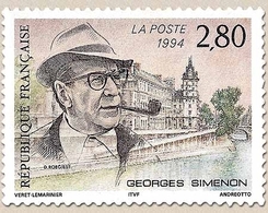 Hommage à Georges Simenon (1903-1989). Émission Conjointe Belgo-Franco-Suisse. Portrait Du Romancier 2f.80 Y2911 - Unused Stamps