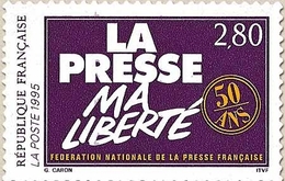 Cinquantenaire De La Fédération Nationale De La Presse Française. 2f.80 Lilas Et Jaune Y2917 - Nuevos