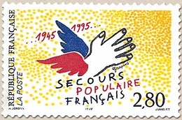 Cinquantenaire Du Secours Populaire Français. Logo Du Mouvement Humanitaire  2f.80 Jaune, Noir, Rouge Et Bleu Y2947 - Nuevos