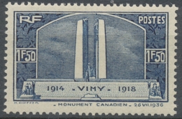 Inauguration Du Monument De Vimy Mémoire Des Canadiens Tombés à La Guerre 1914-1918. 1f.50 Bleu Neuf Luxe ** Y317 - Unused Stamps