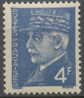 Effigies Du Maréchal Pétain. 4f. Bleu (Type Hourriez) Neuf Luxe ** Y521A - Ongebruikt