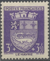 Au Profit Du Secours National. Armoiries De Villes (II) Le Havre. 3f.+3f.50 Violet Neuf Luxe ** Y561 - Neufs