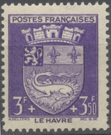 Au Profit Du Secours National. Armoiries De Villes (II) Le Havre. 3f.+3f.50 Violet Neuf Luxe ** Y561 - Unused Stamps