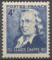 Sesquicentenaire Du Télégraphe Optique. Claude Chappe (1763-1805), Ingénieur.  4f. Bleu Neuf Luxe ** Y619 - Nuovi