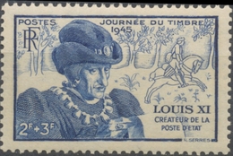 Journée Du Timbre. Effigie De Louis XI. Au Profit De L'Entraide Française. Louis XI 2f.+3f. Bleu Neuf Luxe ** Y743 - Unused Stamps