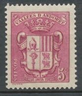 Andorre Français N°50, 5c. Rose-lilas NEUF** ZA50 - Unused Stamps