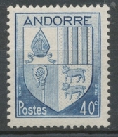 Andorre Français N°95, 40c. Bleu NEUF** ZA95 - Nuevos