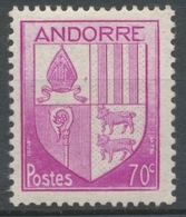 Andorre Français N°98, 70c. Lilas-rose NEUF** ZA98 - Ongebruikt